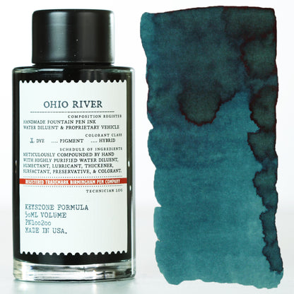 Teal color Ohio River Fountain Pen Ink bottle. 